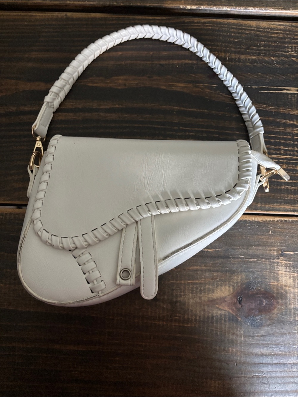 White Saddle-Style Crossbody Bag